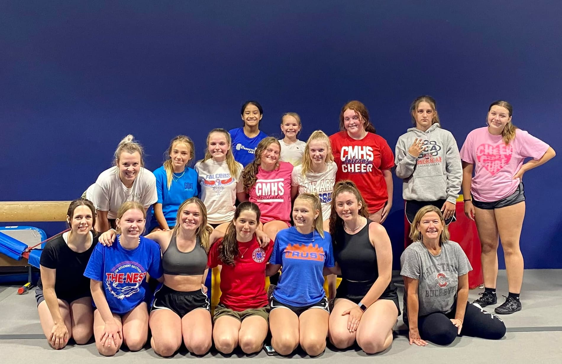 Middle and high school tumbling athletes at The Flip Zone